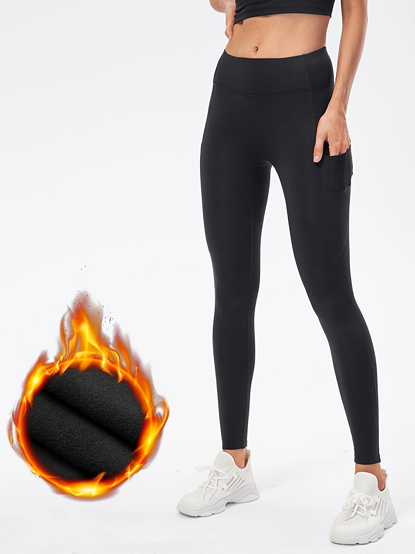 Solid Plush Skinny Leggings Casual Butt Lifting Stretchy - Temu