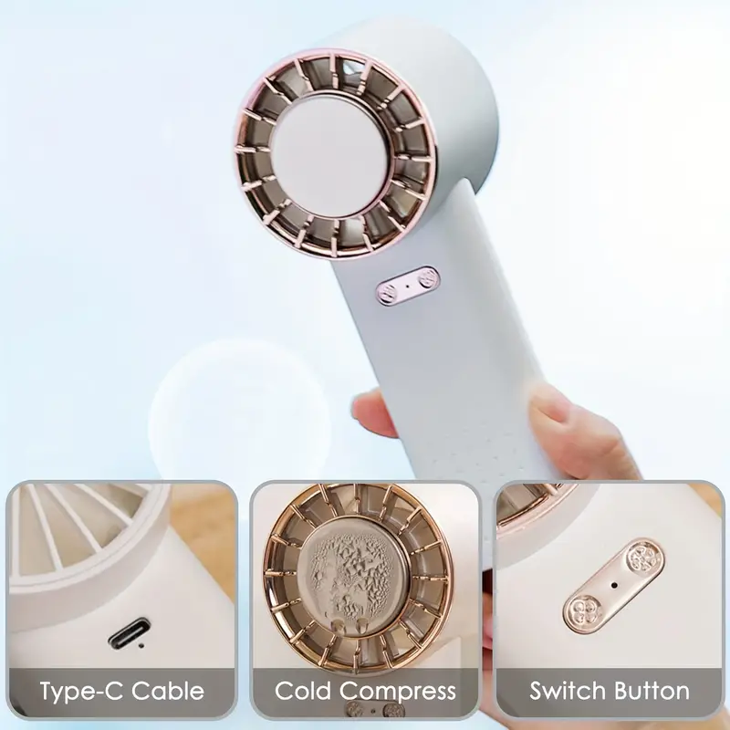 portable cold compress handheld fanpersonal air conditioner cooling fan that blows cold air with ice cooling refrigerating pad semiconductor cooling small personal cooler rechargeable mini desktop fan battery operated 3 speed small hand held fan for home office outdoors travel hiking camping details 7