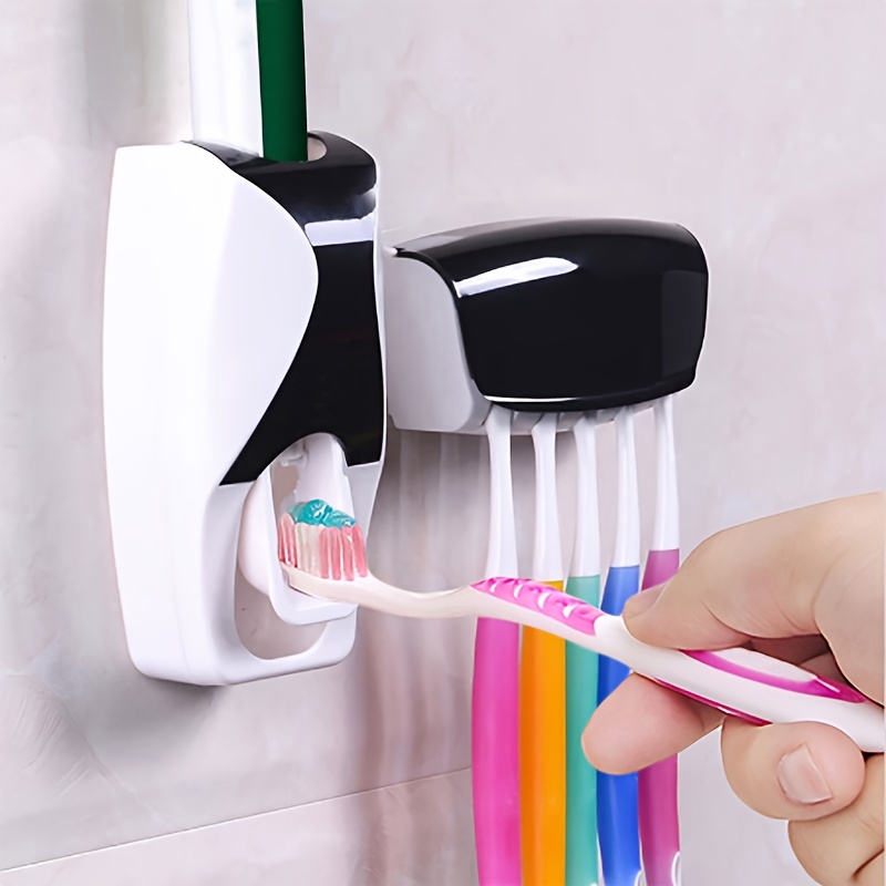 

1pc Automatic Wall Mount Toothpaste Squeezing Device Dispenser With 5 Slots - Convenient And Hygienic Toothbrush Holder For Bathroom , Bathroom Organizers & Storage