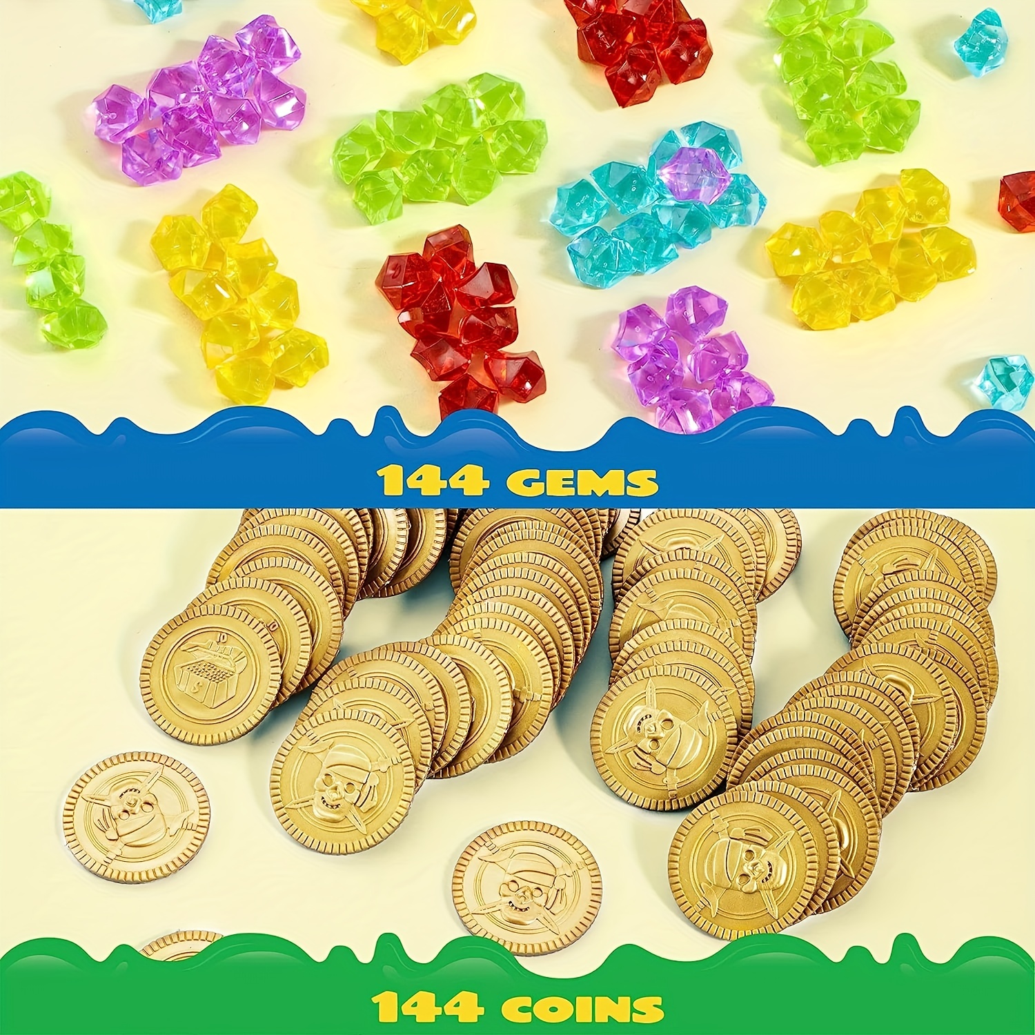 144 PLASTIC GOLD COINS PIRATE TREASURE CHEST PLAY MONEY BIRTHDAY PARTY  FAVORS