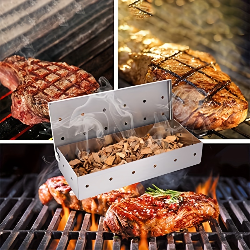 1pcs,Smoker Box For Gas Grill or Charcoal Grill, Stainless Steel Smoke Box,  Works with Wood Chips, Add Smoked BBQ Flavor,Grill Accessories