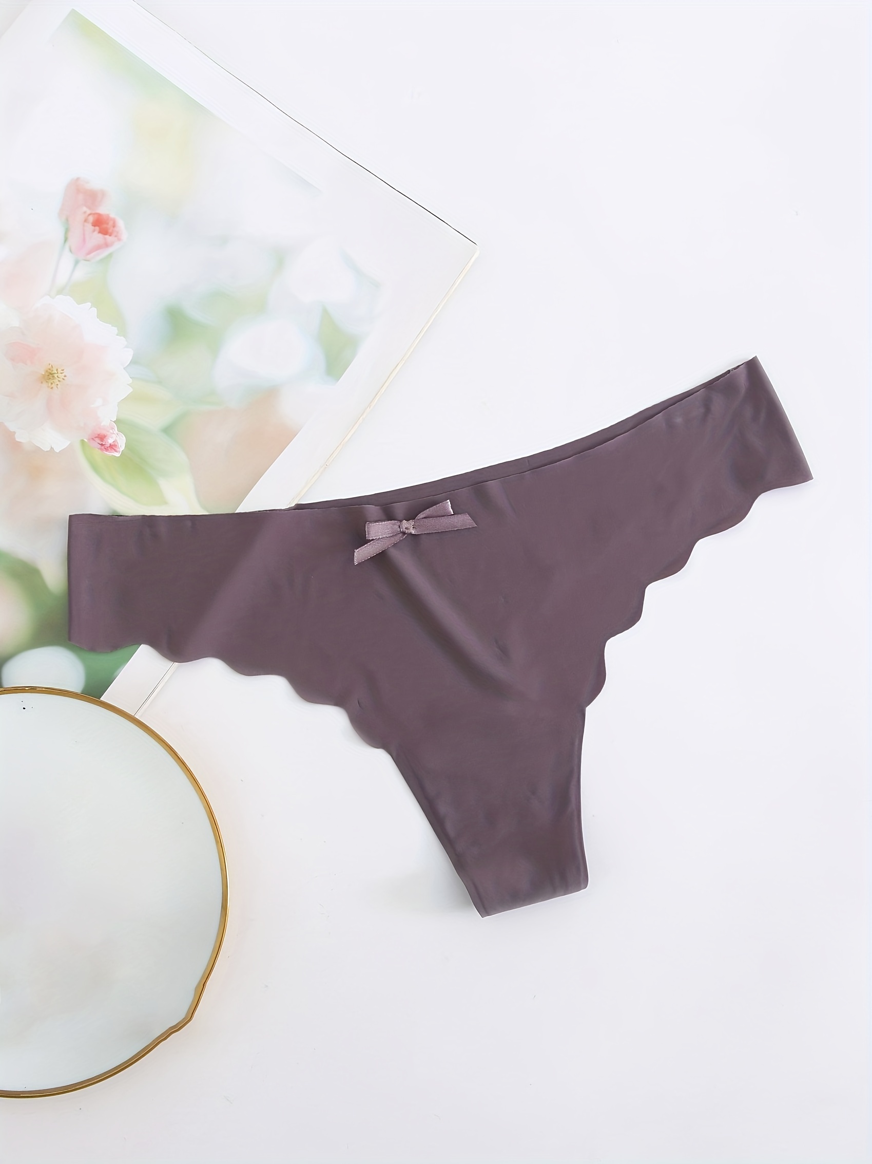 Women's Comfort Seamless Scallop Trim Cheeky Panties Solid - Temu