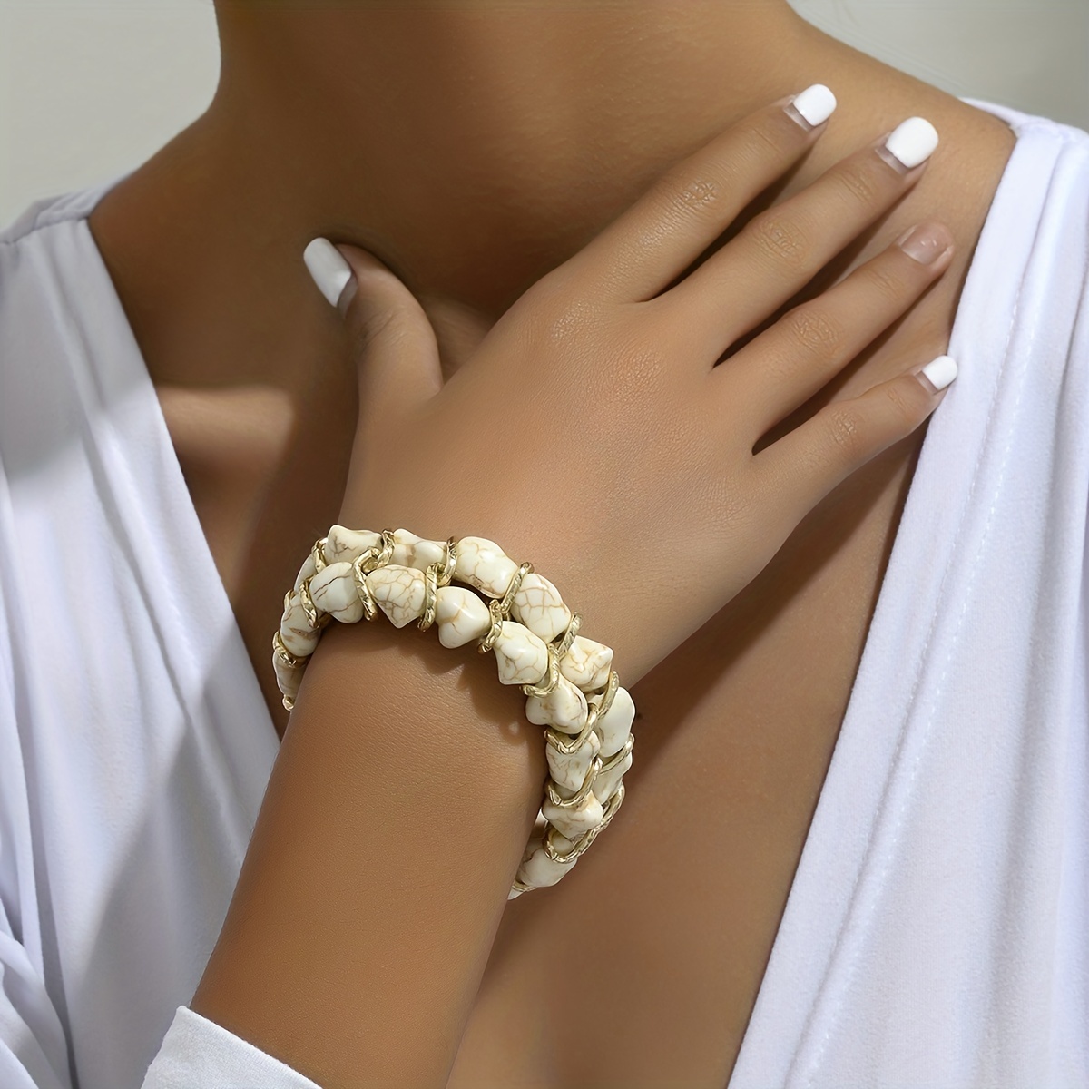 

Boho Style 2-row Turquoise Stone Bracelet Bangle Bohemian Design Accessories Jewelry Gift