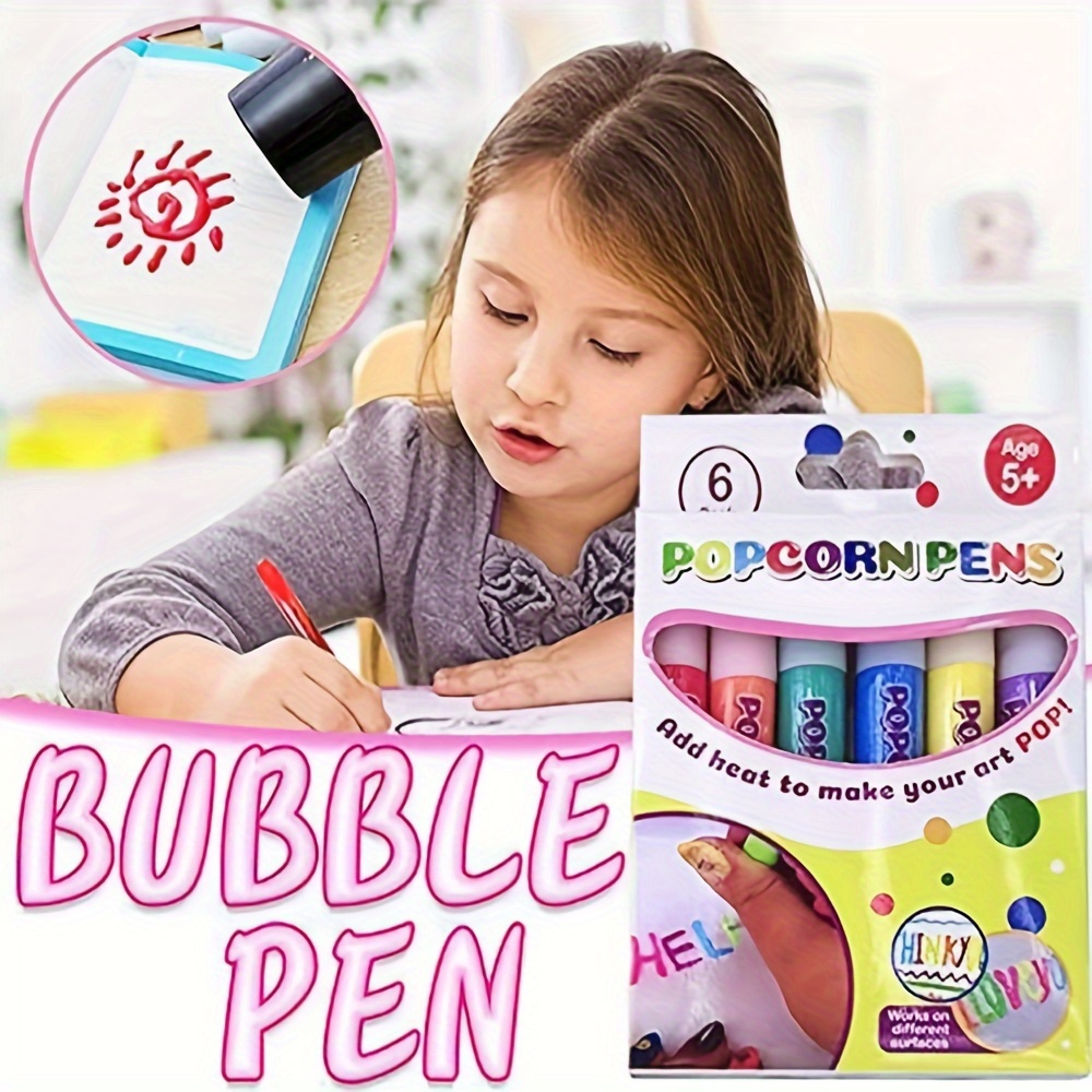 Puffy Popcorn Pens 6pcs Heat Activated DIY Colorful Popcorn Pens