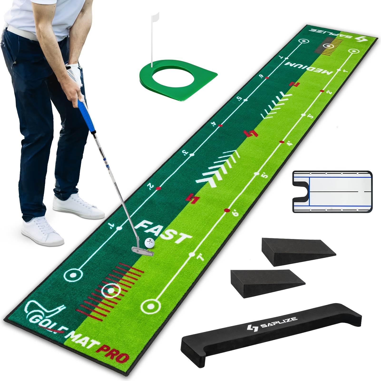 two speed golf putting practice mat with putting alignment mirror putting training aid mat anti slip golf putting green for indoor outdoor details 0