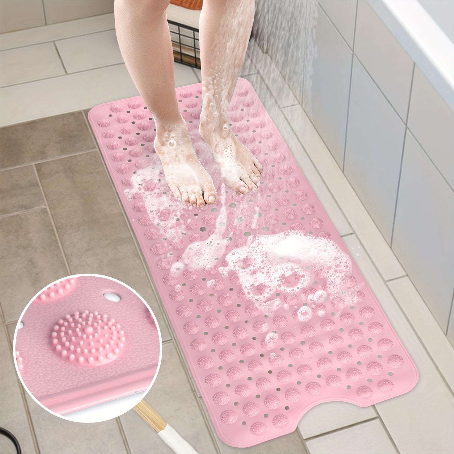 Non-Slip Suction Cups Shower Mat Soft Bathroom Tub Mat with Round Massage  Point