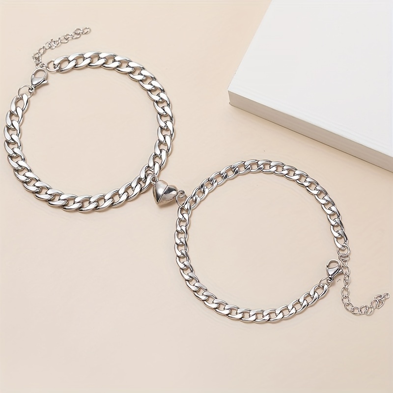 Magnetic Stainless Steel Heart Charm Couple Bracelet – Locked In Bracelets