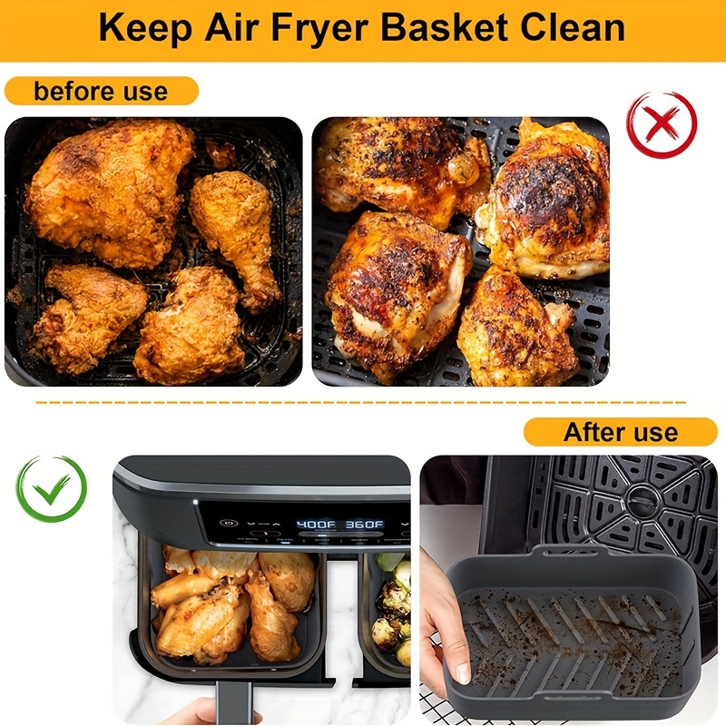 Air Fryer Liner - Ninja Air Fryer 2 Baskets, Reusable Air Fryer Liner for  Ninja Foodi Dual DZ201 8QT, Rectangular Air Fryer Silicone Pan for Air  Fryer