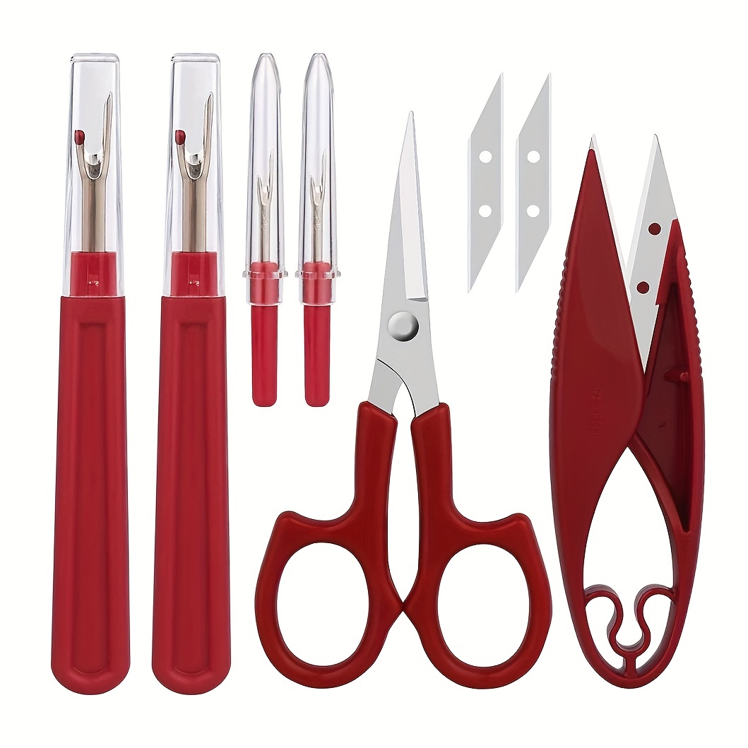 

1 Set, Red Sewing Seam Ripper Tool, High Quality Stitch Remover And Thread Cutter With 2big+2small Seam Rippers, 1 Pack Thread Snips, 1 Pack 5incc Scissor