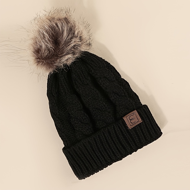 Winter Warm Cuffed Beanie Pom Solid Color Ribbed Knit Hats - Temu Australia