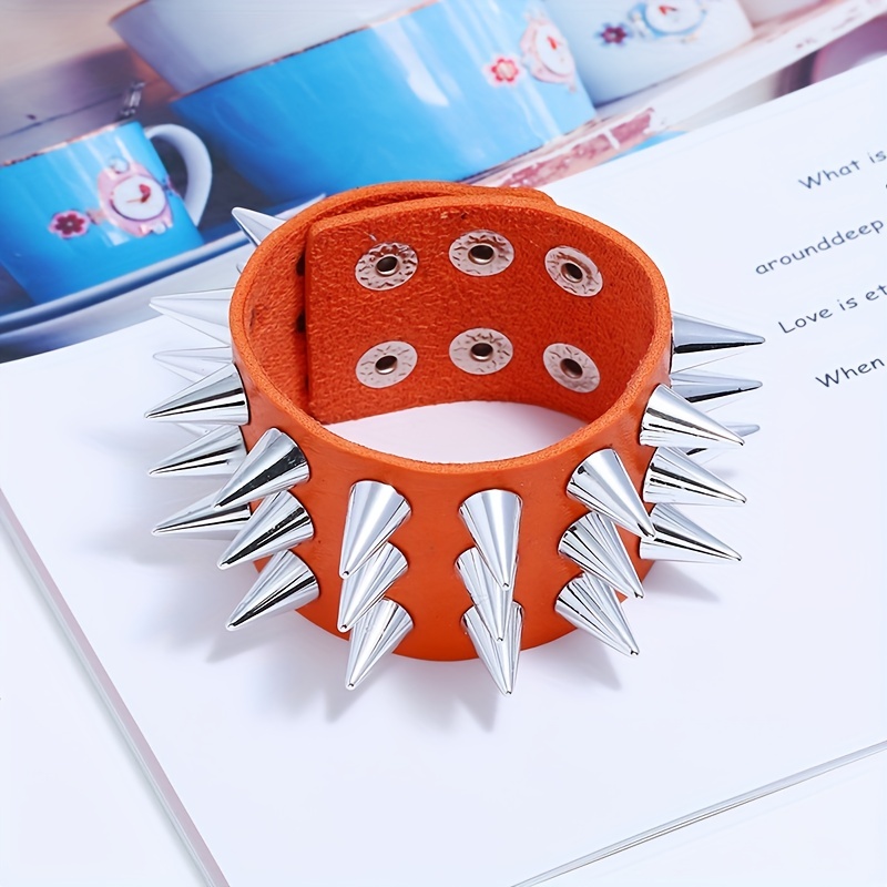 Three Rows Spike Bracelet for Men, Punk Style