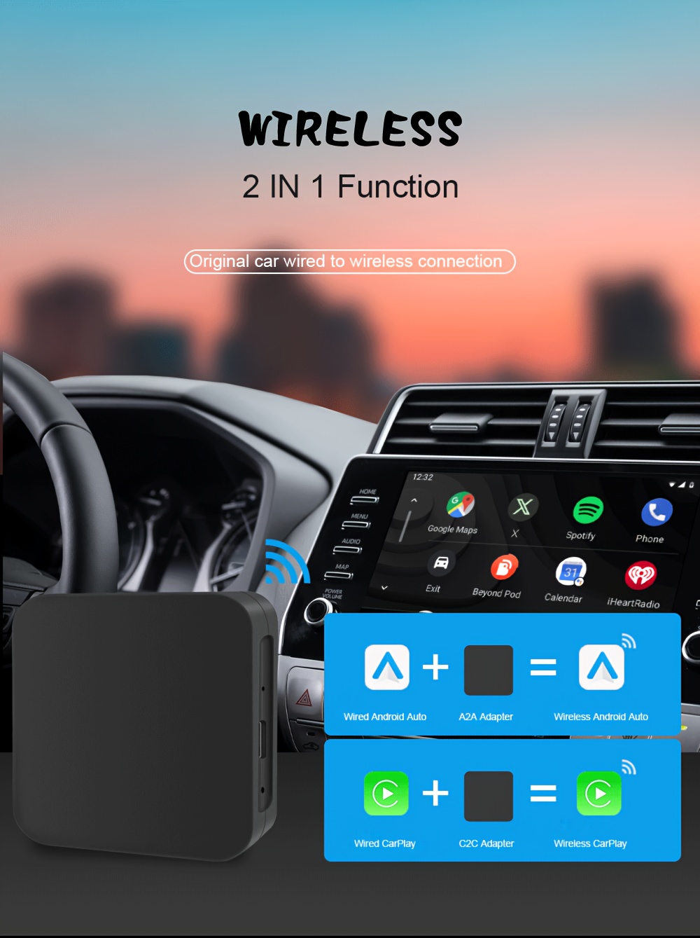 2024 New 2 In 1 Android Auto +carplay, Wireless To Wired Android Auto Box  Wireless Ai Auto Connect Usb Box For 2017 + Cars., Today's Best Daily  Deals