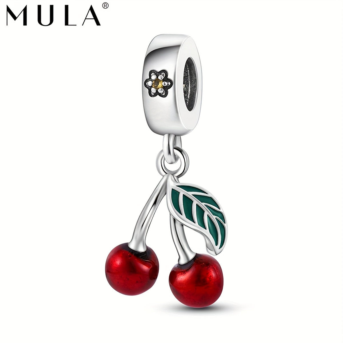 

Mula Brand Copper Charm With Red Cherry Fruit Pendant, 925 Silver Plated Creative Dangle For Bracelet And Jewelry Making - Single Pack