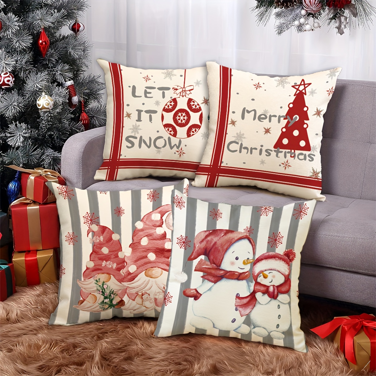 Christmas Snowman Landscaping Christmas Tree Bell Throw Pillow