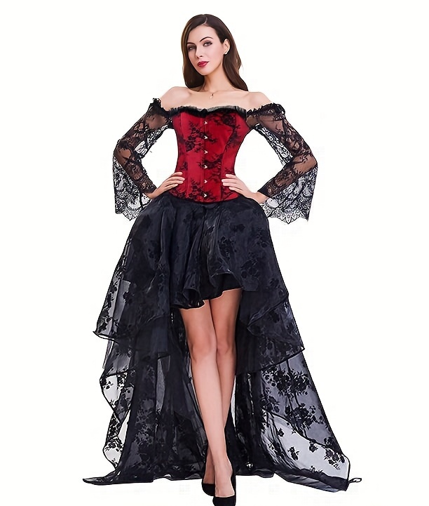 Gothic Style Shoulder Costumes Vintage Contrast Lace Button - Temu