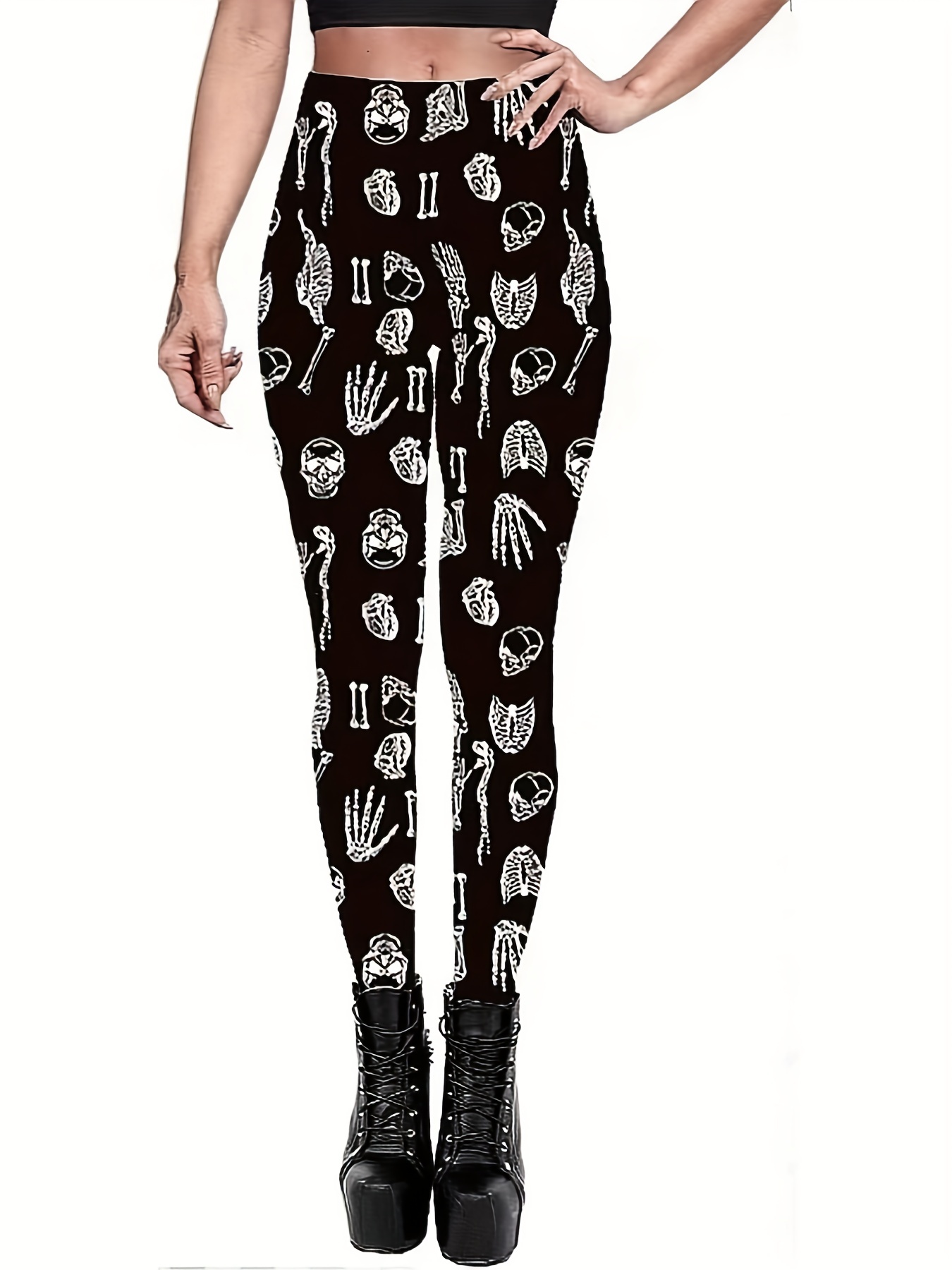 Plus Size Sports Leggings Women's Plus Skeleton Print High - Temu