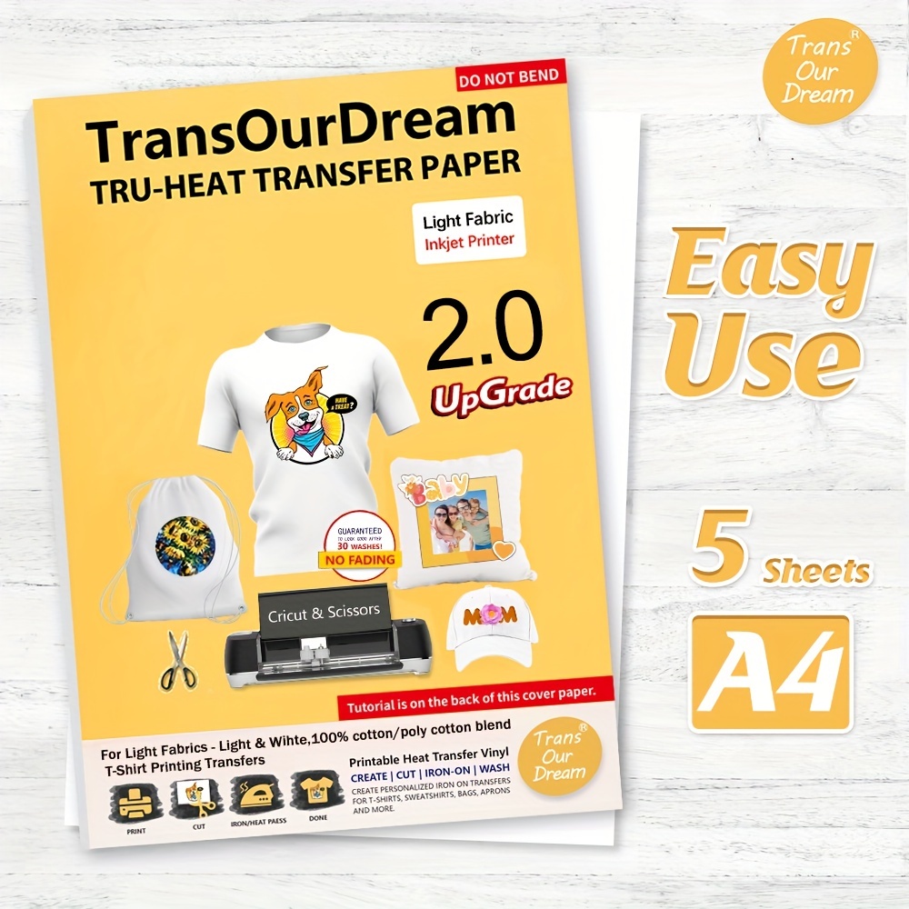 10pcs A5 TransOurDream Light Color 2.0 Inkjet Heat Transfer Paper Iron On  Heat Transfer Paper For T Shirts