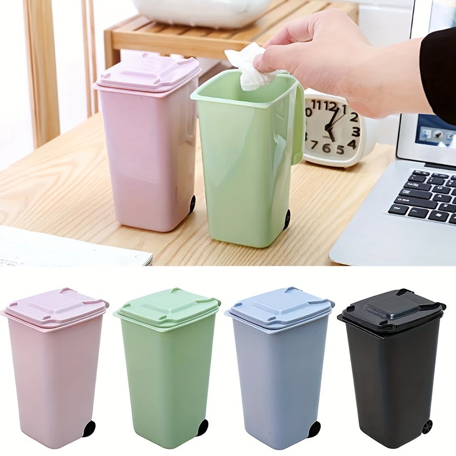 Corbeille en plastique poubelle créative mini poubelle de bureau avec  couvercle petite poubelle de nettoyage de bureau à domicile bouton de  stockage