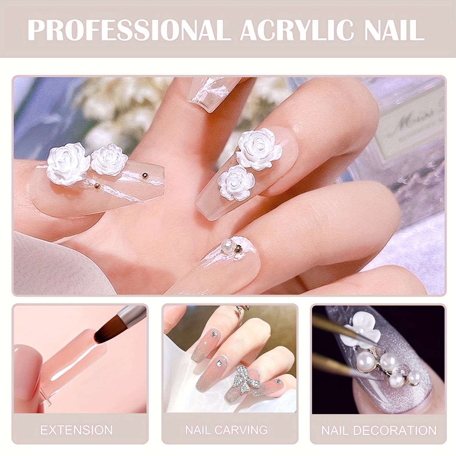 Acrylic Nail Kit Clear Nude Acrylic Powder Nails Kit - Temu