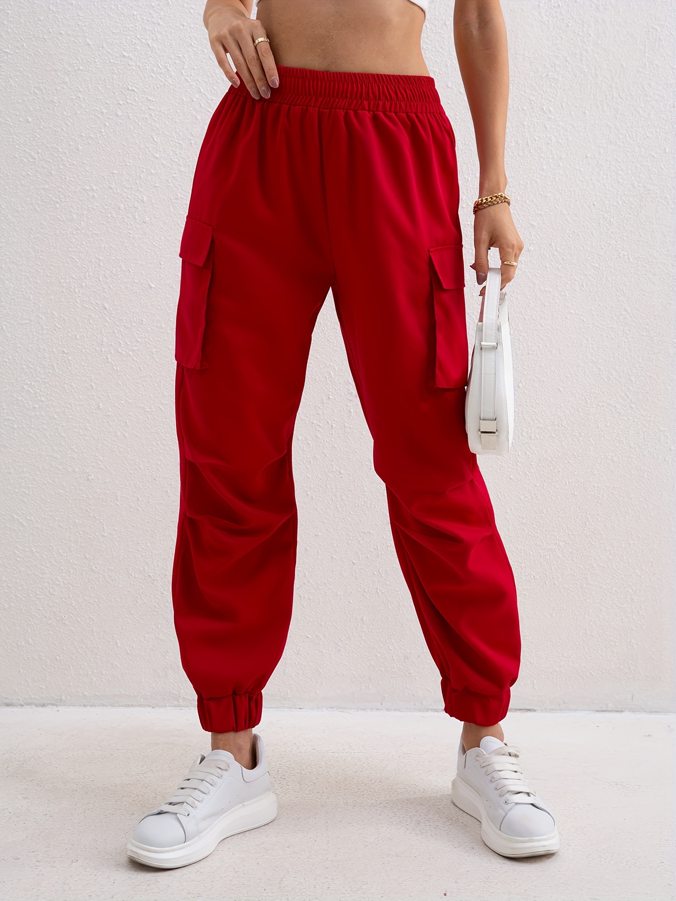 ALWAYS Women's Super Soft Casual Cargo Jogger Pants Red S 