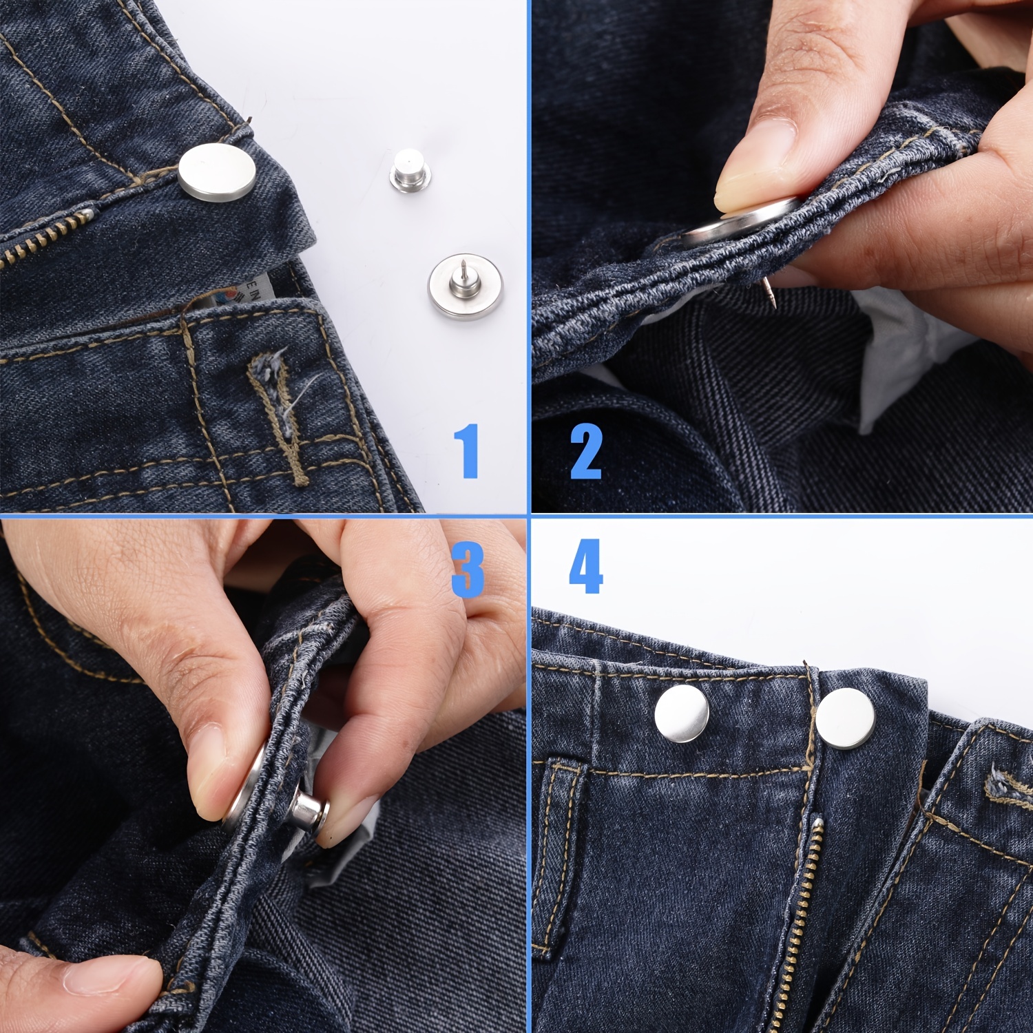 Lot de 8 boutons pour jeans, épingles à bouton Jean réglables, serre-taille  de pantalon, sans couture ni outils Épingles à bouton Jean instantanées pour  pantalon, installation simple, réutilisables et réglables - Temu