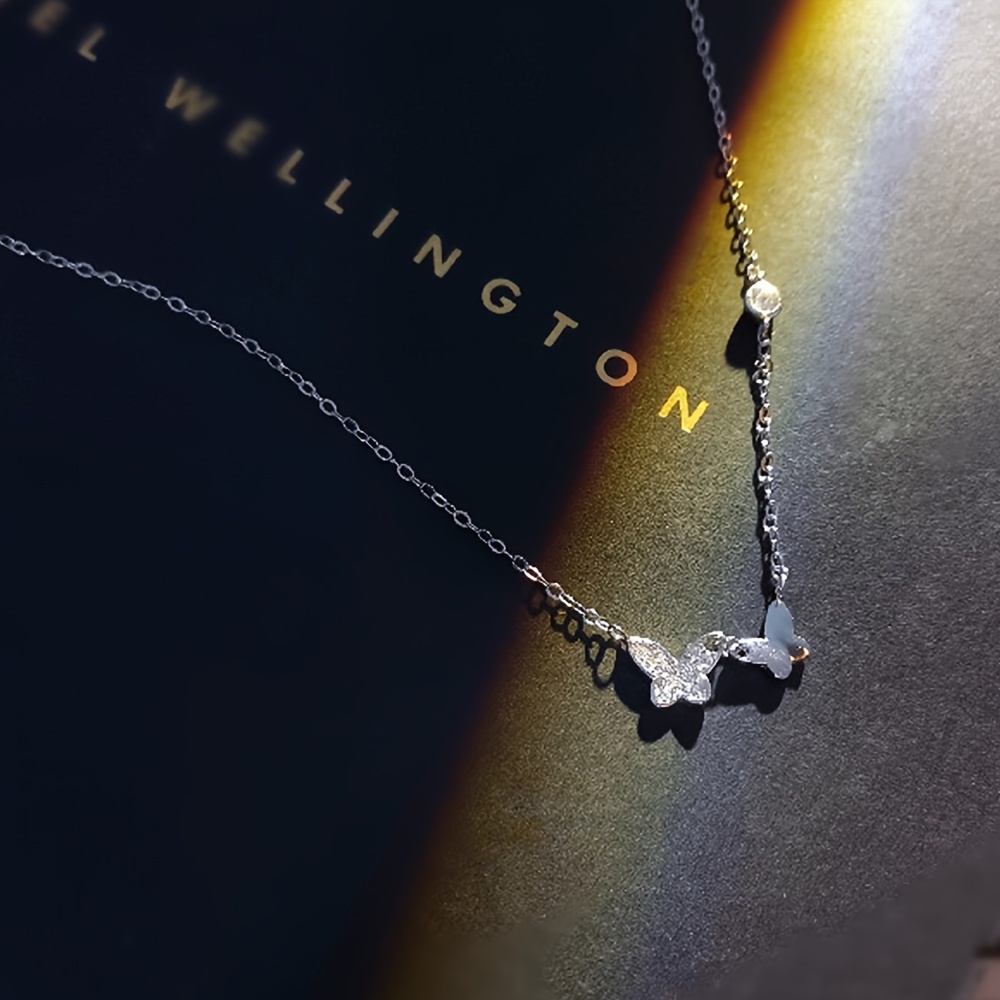 Sterling Silver Necklace with Double Butterfly Pendant
