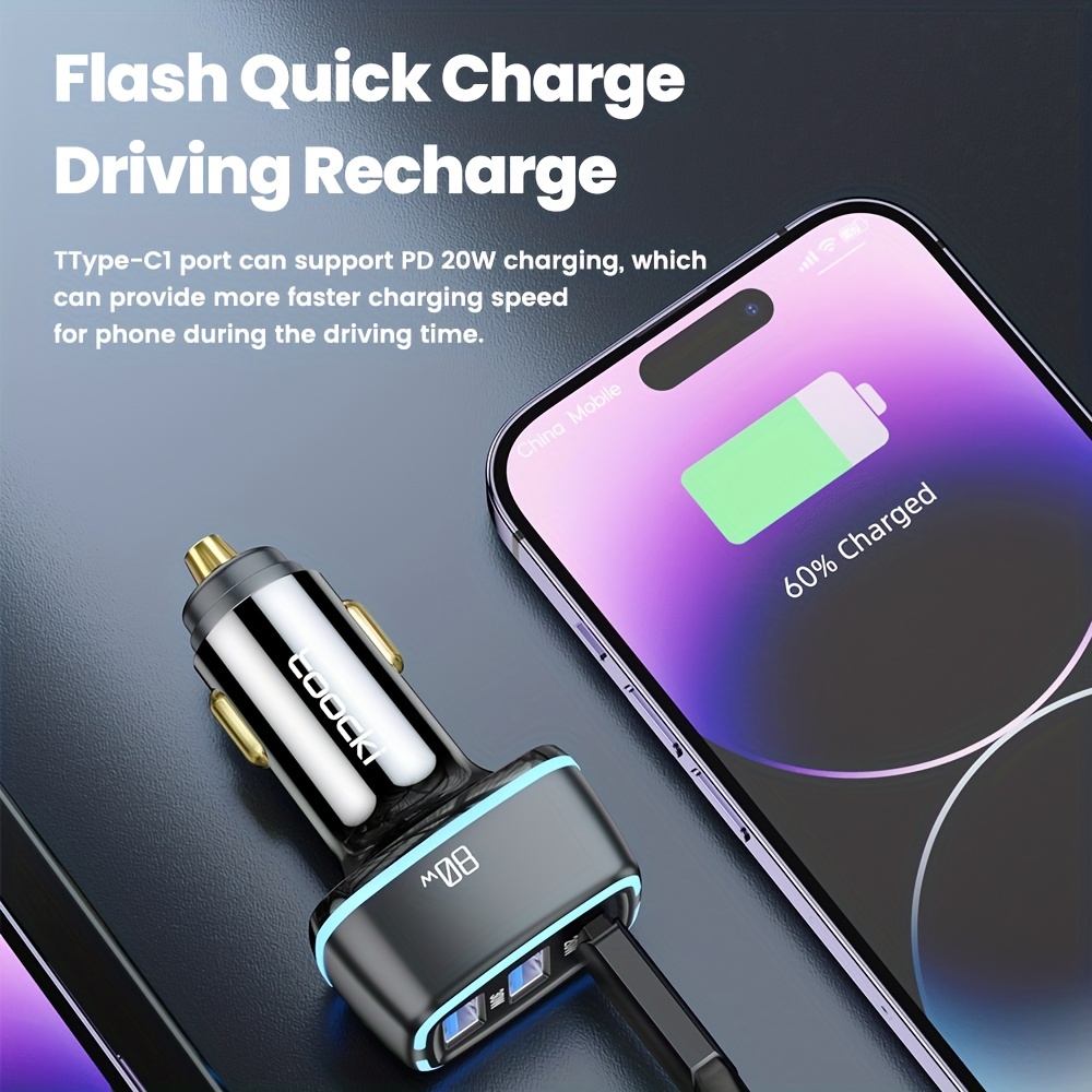 Toocki 75W USB C Charger QC4.0 PD3.0 5A 45W Fast Charging Type C Car