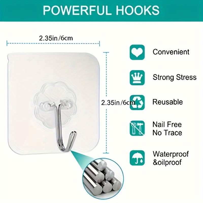 Clear Traceless Hooks Bathroom Large Heavy Duty Wall Hook - Temu