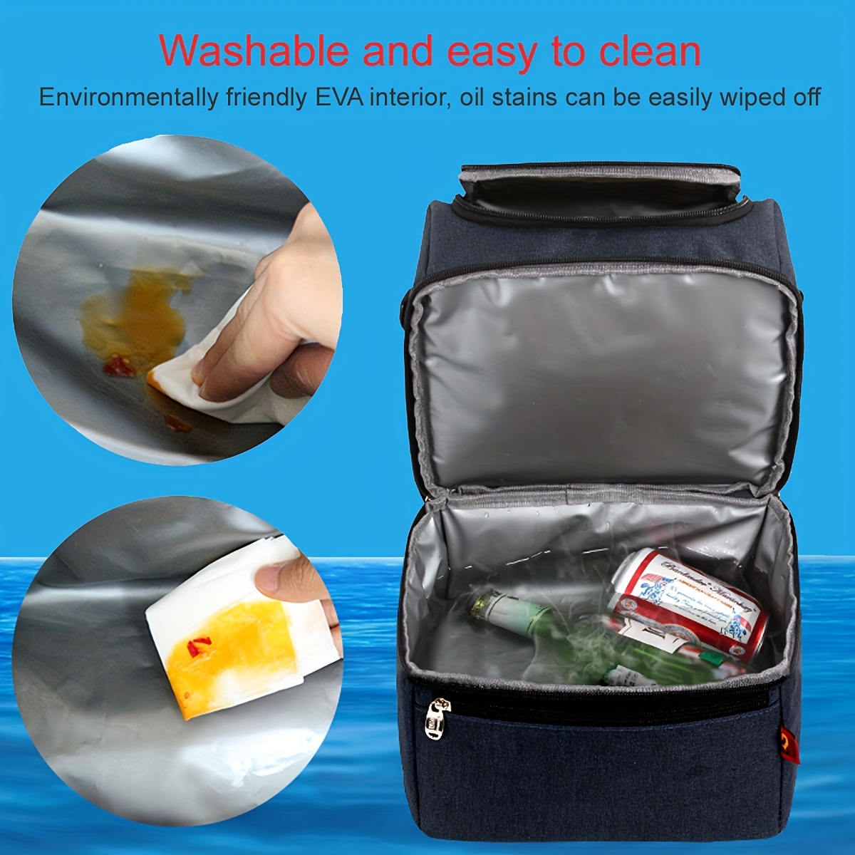 Double Layer Insulated Lunch Bag Ice Pack Leakproof Insulation Picnic Travel
