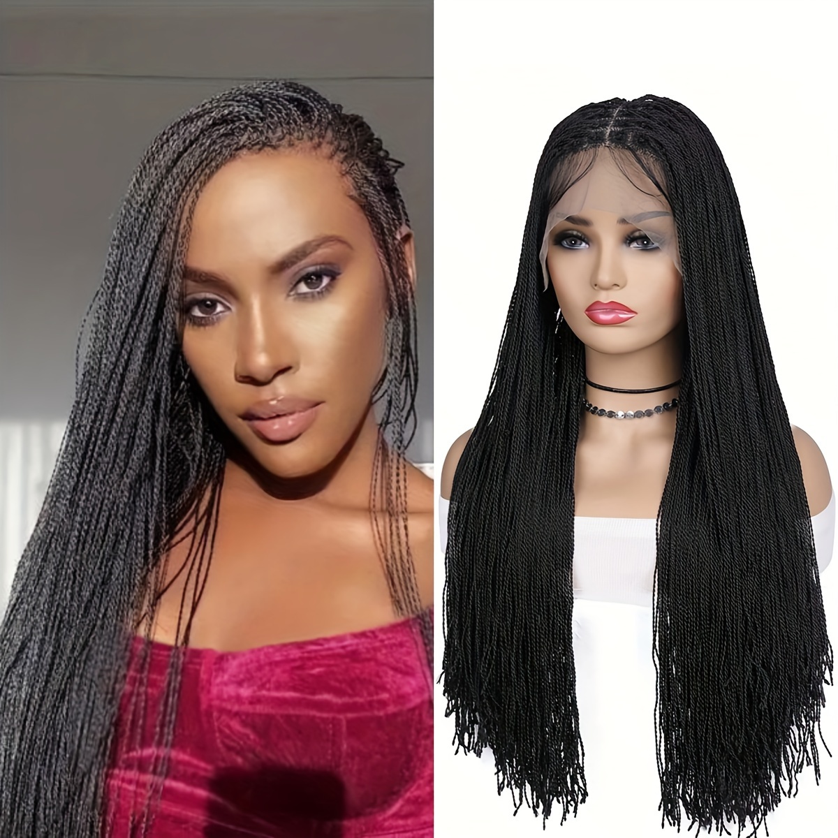 Long Micro Braid Wig Twist Braided Wigs for Black Women ON 2 BY 4