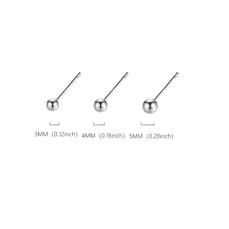 Silver Small Round Bead Stud Earrings for Men