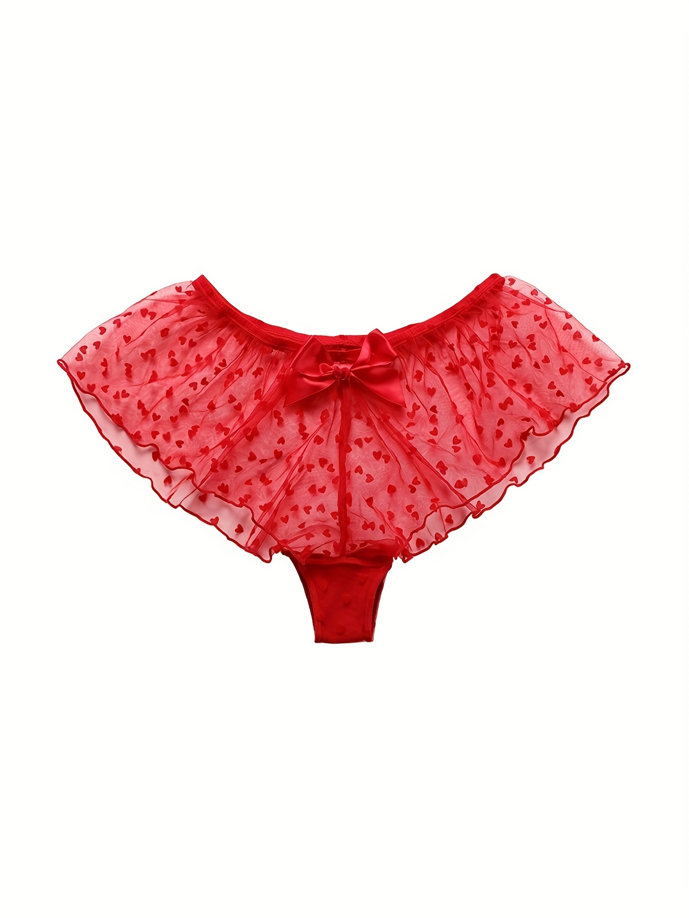 Heart Print Mesh Boyshort Panties, Hot & Cute Semisheer Bow Panties