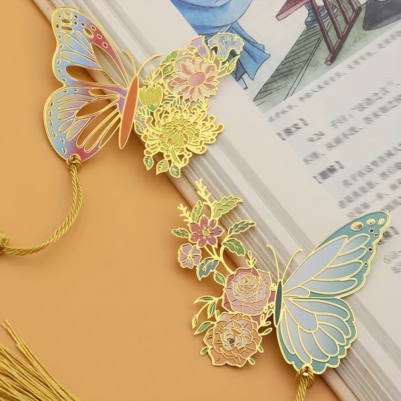 1pcs Classical Leaf Vein Bookmarks Chinese Peacock Flower Bookmarks with  Tassels Plastic Stationery Supplies Gift for Friends