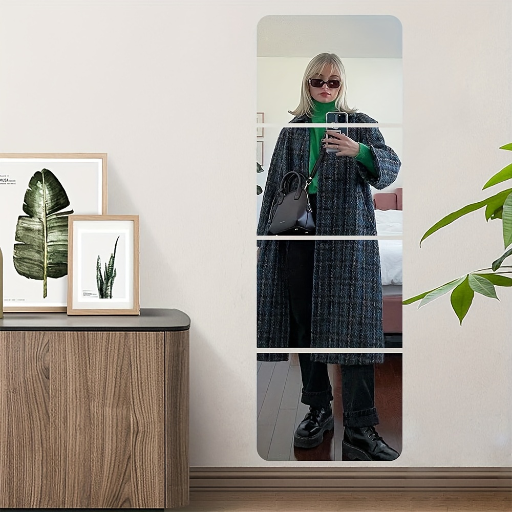 4 Stück Acryl Selbstklebende Spiegel Wand Aufkleber, Ganzkörper Spiegel,  Wandmontierte Spiegel Aufkleber, Rahmenlose Große Lange Spiegel Für Zuhause  - Temu Austria