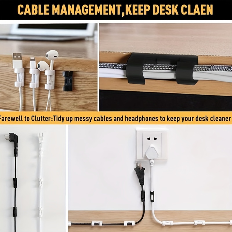 Desk Tidy Wire Clamp Cable Organizer Computer Cable Ties Cable Cord Clips  Clear