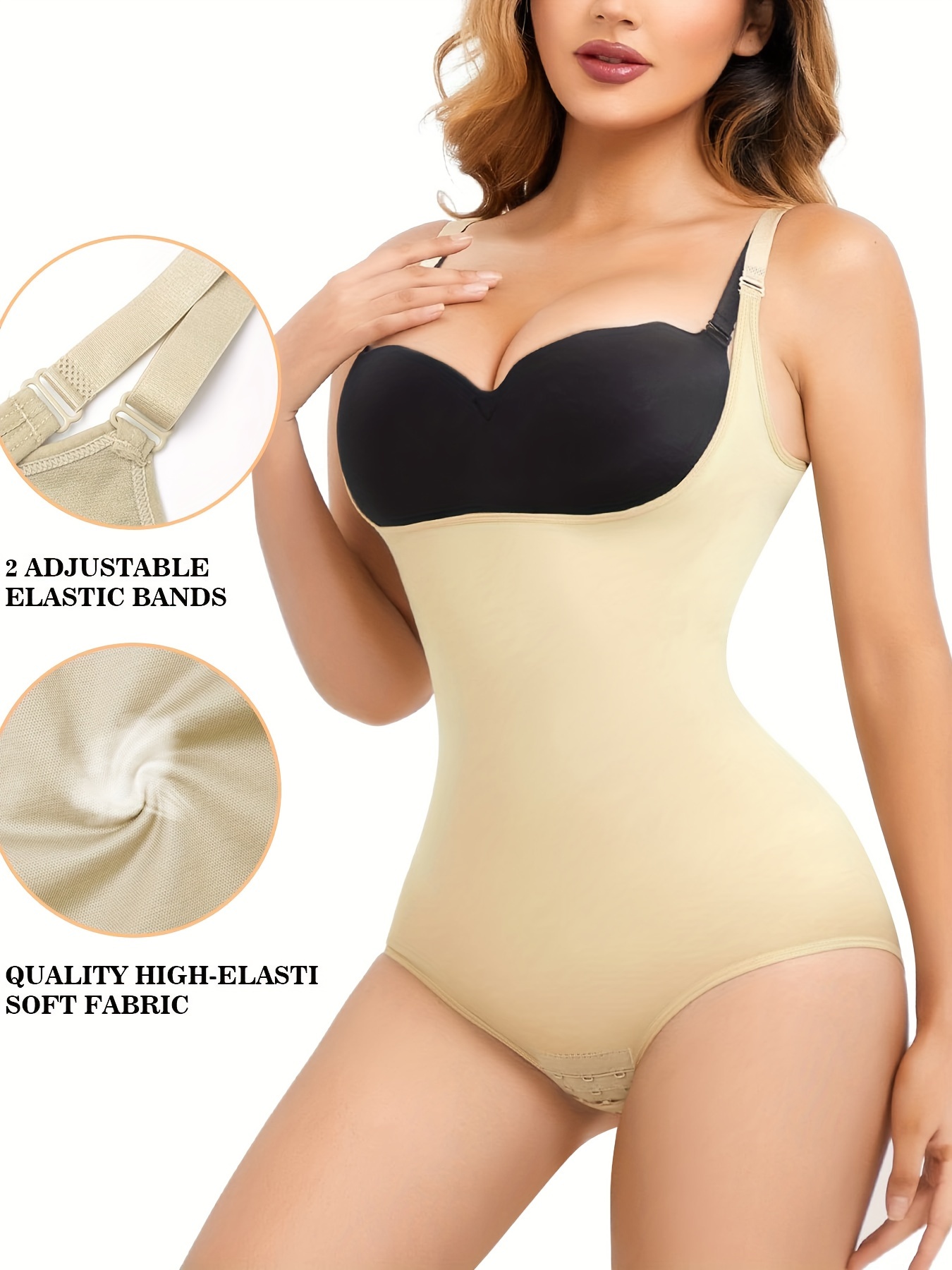 1Pc Women's Open Bust Sculpting Chest Support Body Shaper Dress For Women  Mesh One Piece Full Slip Tummy Control Shapewear With Adjustable Strap