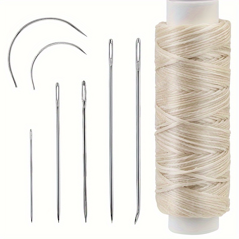 Yards Waxed Thread with 7 Pcs Leather Needles for Hand Sewing 150D