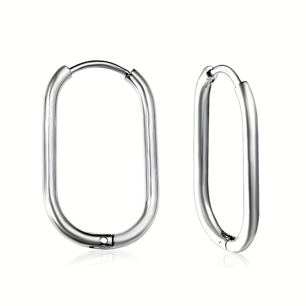 925 Sterling Silver Tarnish-Free 29*20mm U-shaped Puffed Tube Hoop Earrings E4U