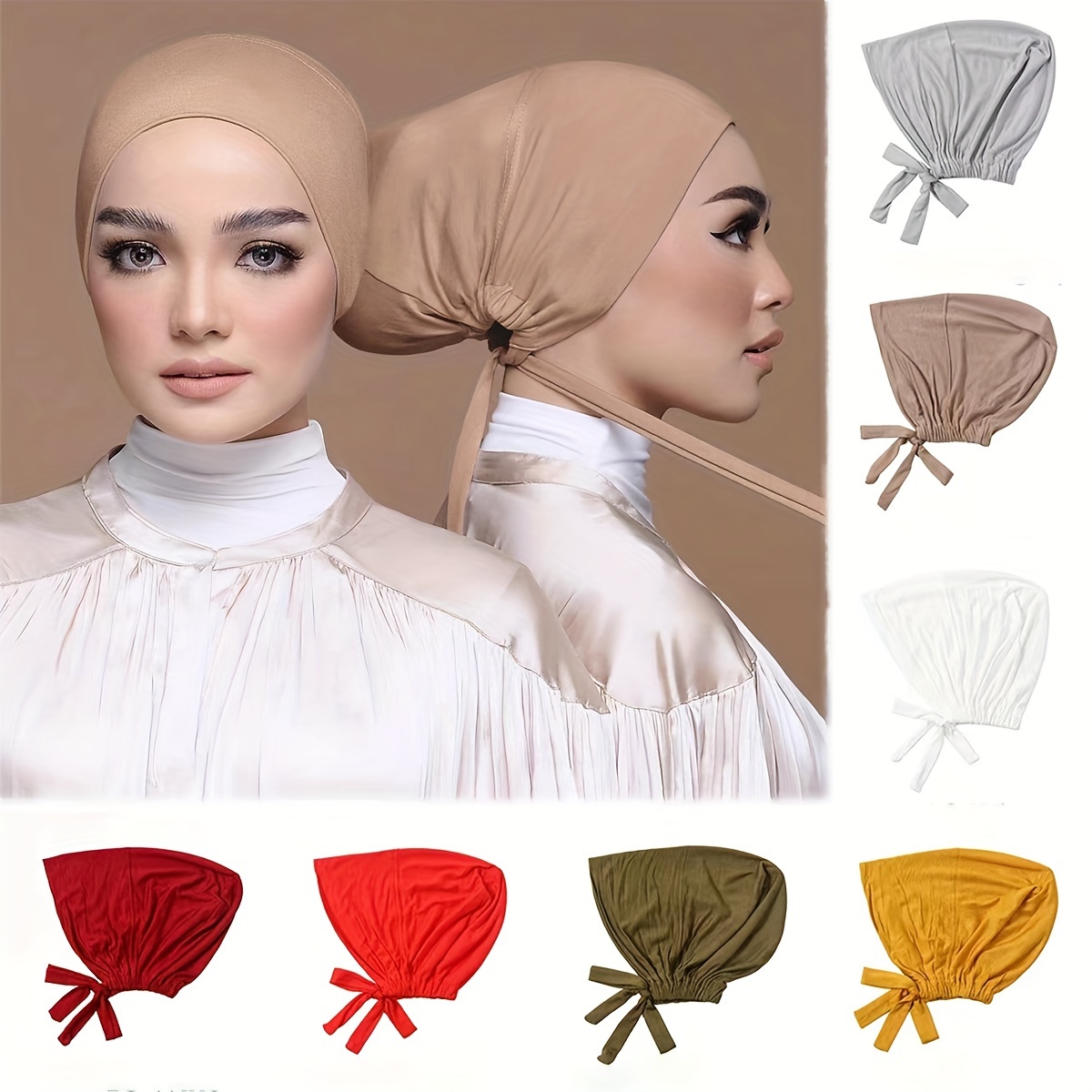 

Elastic Adjustable Inner Hijab Cap Solid Color Tie Back Undercap Classic Base Cap For Women