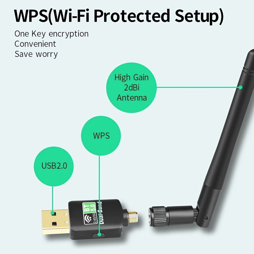 Usb Wifi Adapter, Wireless Wifi Dongle 600mbps Dual Band With Antenna
