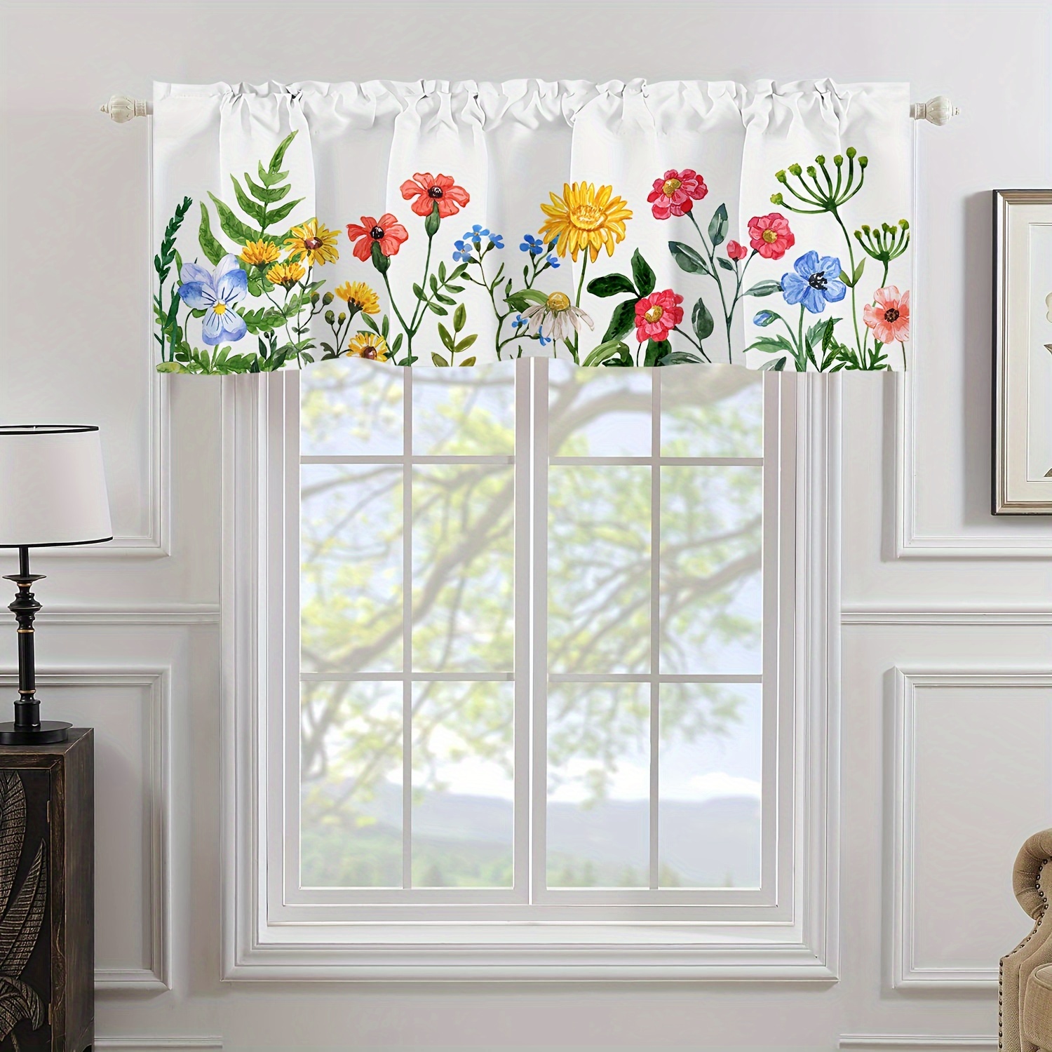 

1pc Spring Pastoral Gradient Small Flower Polyester Curtain Valance Small Curtain For Living Room Office Home Decor, 52"*18