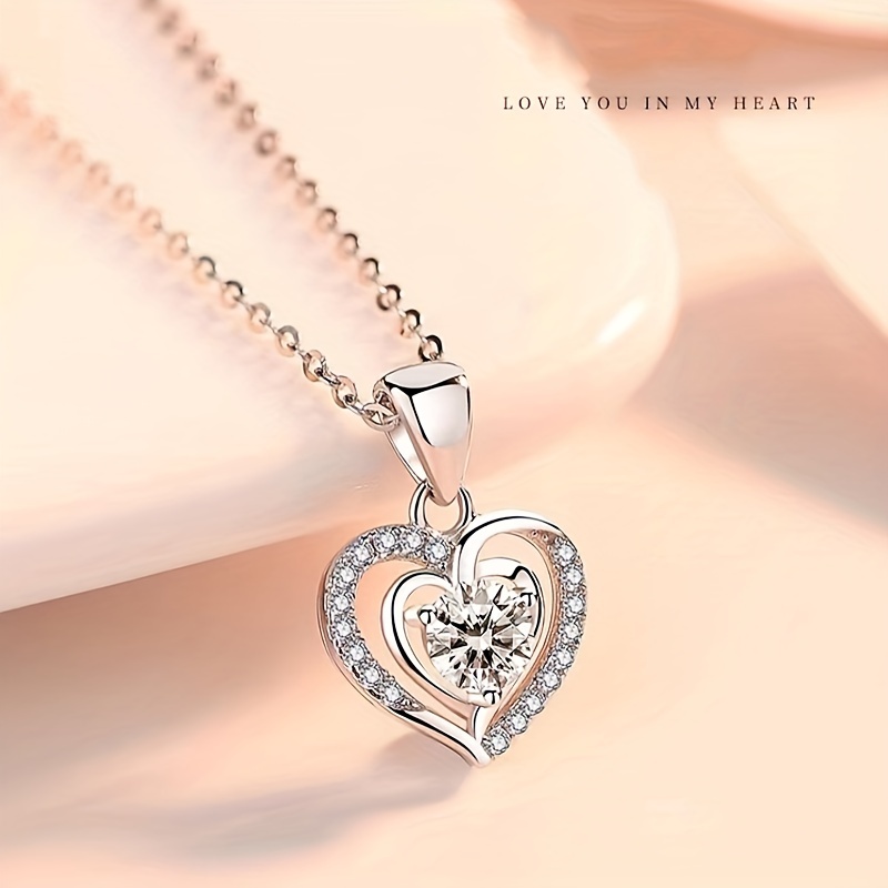 3Ct Moissanite 925 Sterling Silver Heart Pendant Necklace Clavicle Chain  For Women Wife Girlfriend Daughter Mother's Day Anniversary Wedding Birthday