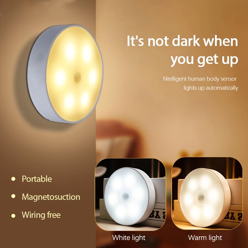 Led Motion Sensor Night Light Usb Rechargeable Dimmable Portable