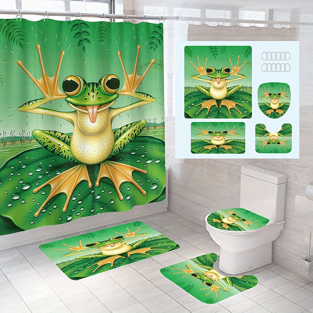 Frog Shower Curtains Travel Landscape Souvenir Waterproof Polyester  Bathroom Decor Bath Curtain Set with 12 Hooks 72*78 Inches