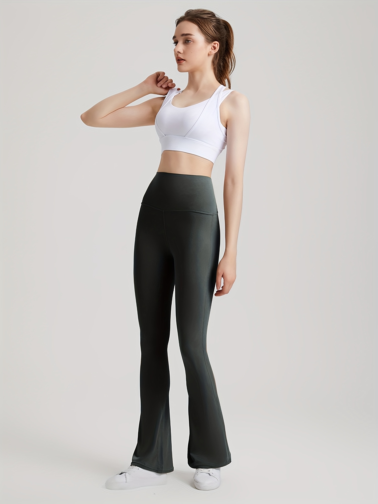 Cross Waist Yoga Flare Leggins Solid Color Workout Bootleg - Temu