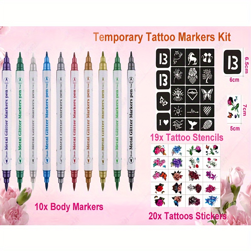 Temporary Tattoo Marker Pens, 10 Body Markers, Butterfly Temporary Tattoo  For Women Girls, Fake Colorful Butterfly Tattoo Waterproof For Face Body  Arm Birthday Party(bety3) - Beauty & Health - Temu