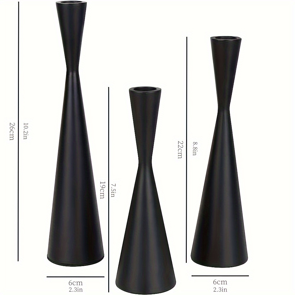 Bronze Color/black Set Of 3 Candle Holders With Slim Waist Design