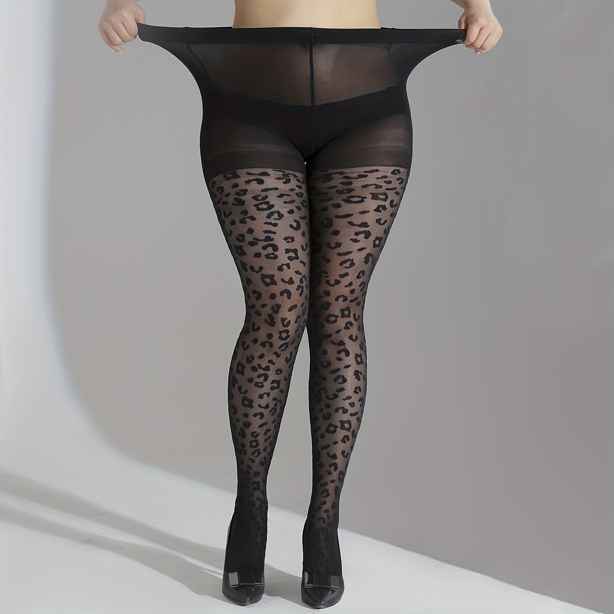 Black Leopard Sheer Tights Plus Size | Women's Fashion Tights | Patterned  Tights