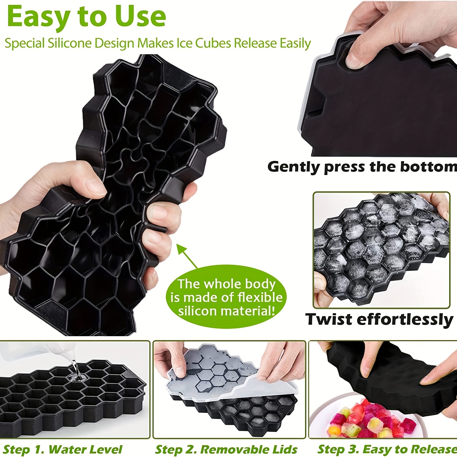 Mini Ice Cube Trays for Freezer with Easy-Release Silicone Bottom