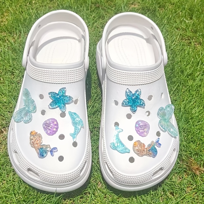1pcs Glitter Fish Starfish Seahorse Shoe Accessories Novel Shoe Buckle  Charms Resin Croc Shoe Decoration Fit